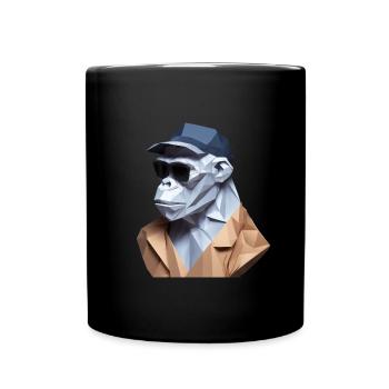 Cool monkey in wrinkled robe - Full Colour Mug - black - Front