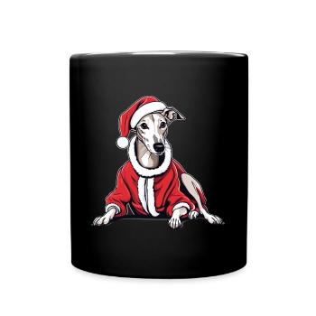 A Christmas Whippet in a Santa Hat and Santa Suit - Full Colour Mug - black - Front