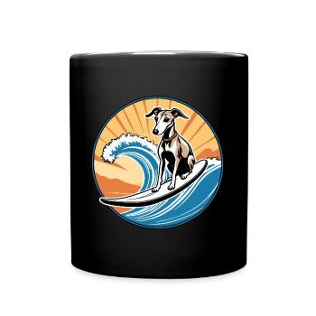 Whippet-Hund surft auf der großen Welle - Tasse einfarbig - Schwarz - Vorne