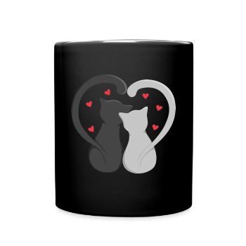 Zwei Katzen bilden Herz - Tasse einfarbig - Schwarz - Vorne