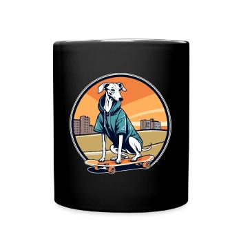 Cool Whippet on a Skateboard Wearing a Hoodie - Full Colour Mug - black - Front