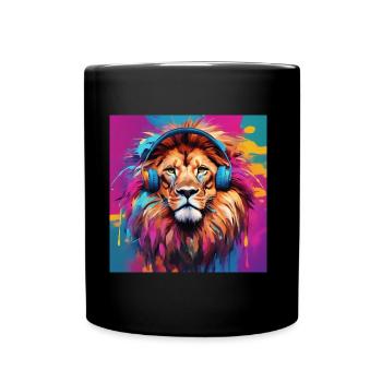Lion avec des écouteurs - Mug uni - noir - Devant