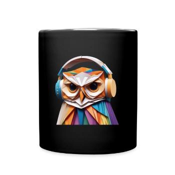 Hibou cool avec des écouteurs - Mug uni - noir - Devant