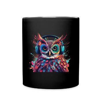 Hibou cool avec des écouteurs - Mug uni - noir - Devant