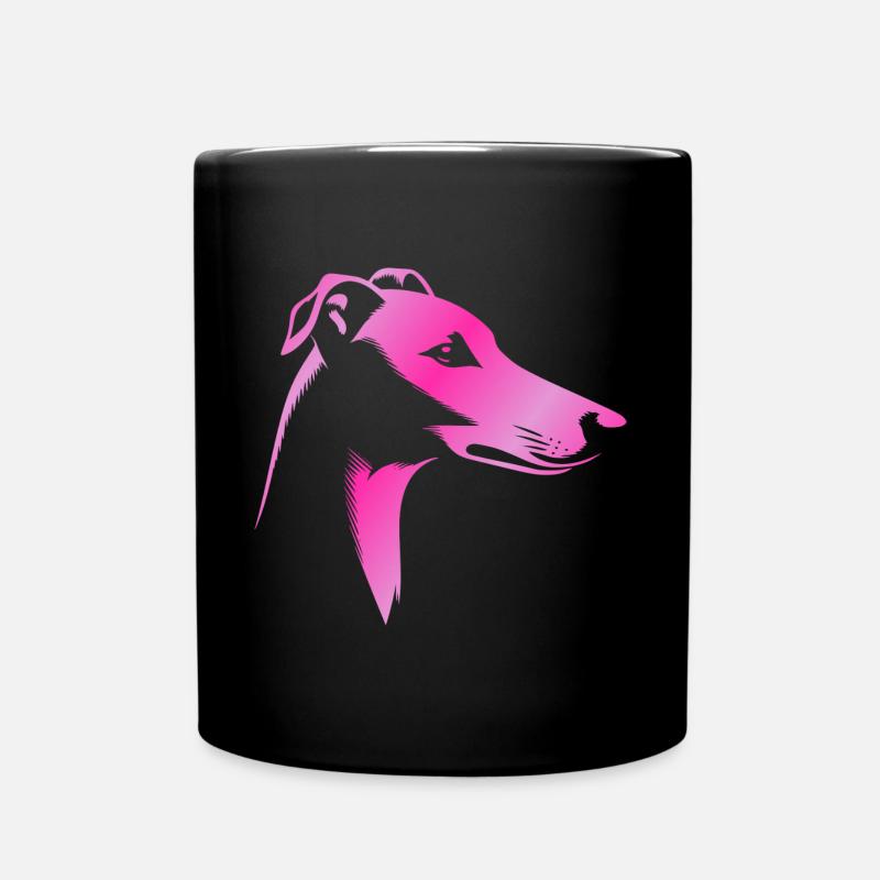 Windhund Greyhound, Hundekopf, Zeichnung pink - Tasse einfarbig - Schwarz
