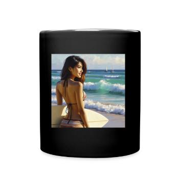 Surfeur sur la plage - Mug uni - noir - Devant