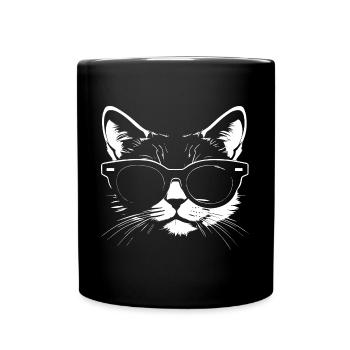 Lustige Katze mit Sonnenbrille Kätzchen Sonnenbrille Katzen - Tasse einfarbig - Schwarz - Vorne