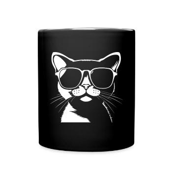 Lustige Katze mit Sonnenbrille Kätzchen Sonnenbrille Katzen - Tasse einfarbig - Schwarz - Vorne