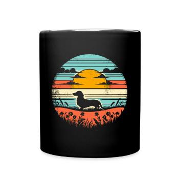 Teckel Vintage coucher de soleil - Mug uni - noir - Devant