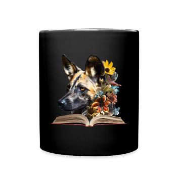 Afrikanische Wildhunde Lesen Buch - Tasse einfarbig - Schwarz - Vorne