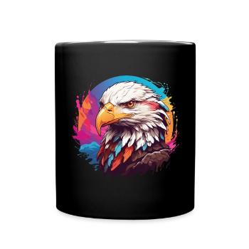 Stolzer Weißkopfseeadler auf Farbklecksen - Tasse einfarbig - Schwarz - Vorne