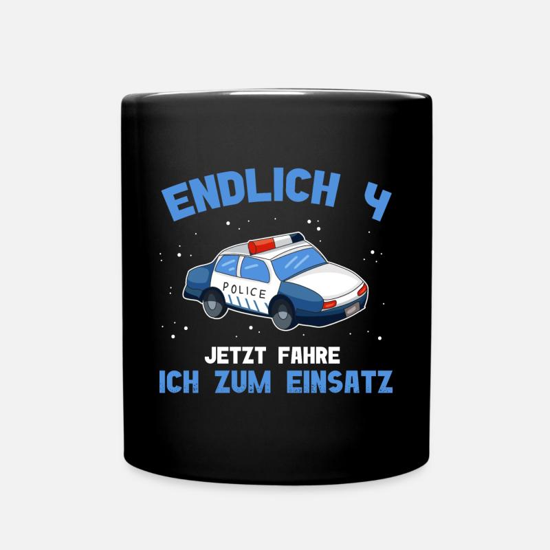 4 Geburtstag Polizei 4 Jahre Alt - Tasse einfarbig - Schwarz