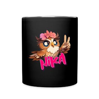 NIKA - Beau nom de fille avec hibou mignon - Mug uni - noir - Devant