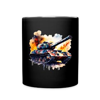 Militär Panzer in Wasserfarben Aquarell ein Panzer - Tasse einfarbig - Schwarz - Vorne