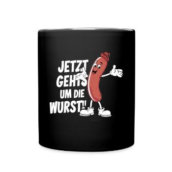 Jetzt geht es um die Wurst - Tasse einfarbig - Schwarz - Vorne