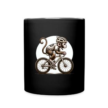 Singe cycliste mignon - Mug uni - noir - Devant
