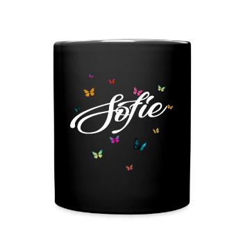 SOFIE - Mädchen Name mit bunten Schmetterlingen - Tasse einfarbig - Schwarz - Vorne