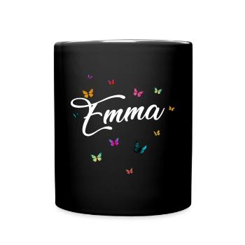 EMMA - Girl's Name with Colorful Butterflies - Full Colour Mug - black - Front