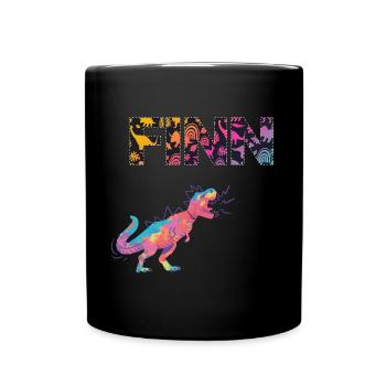 FINN - Schöner Jungen Name mit Dinosaurier - Tasse einfarbig - Schwarz - Vorne