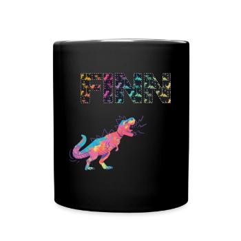 FINN - Schöner Jungen Name mit Dinosaurier - Tasse einfarbig - Schwarz - Vorne