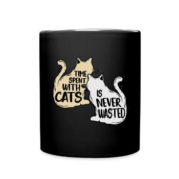Time spent with cats - Katzen Spruch - Full Colour Mug - black - Front