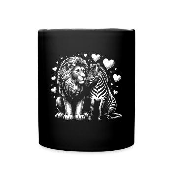 Löwe und Zebra Liebe und Freundschaft - Tasse einfarbig - Schwarz - Vorne