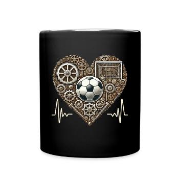 Fußball Herzschlag Steampunk Fußballspieler - Tasse einfarbig - Schwarz - Vorne