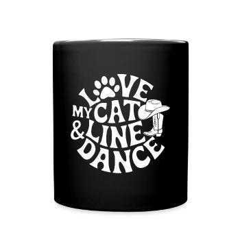 Ich liebe meine Katze und Line Dance - Tasse einfarbig - Schwarz - Vorne