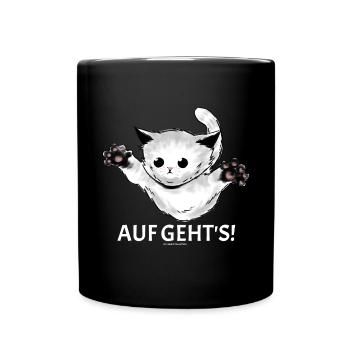 Kitty "Let's go!" young cat jumps - Full Colour Mug - black - Front