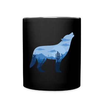 Loup hurlant à la pleine lune | Cadeau silhouette - Mug uni - noir - Devant