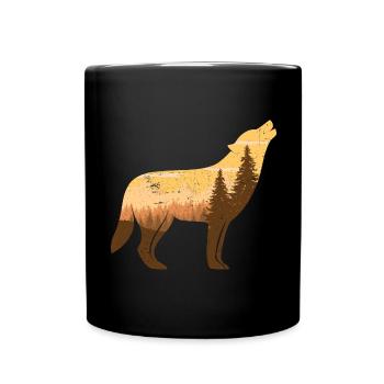 Loup hurlant à la pleine lune | Cadeau silhouette - Mug uni - noir - Devant