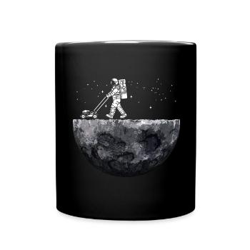 Space Astronauts Mowing Lawn - Full Colour Mug - black - Front