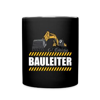 Bauleiter - Großes Bagger Motiv - Baustelle - Tasse einfarbig - Schwarz - Vorne