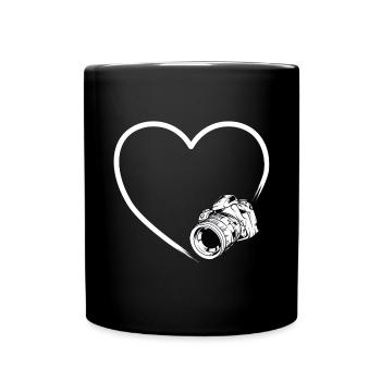 Kamera Herz - schönes Geschenk für Fotografen - Tasse einfarbig - Schwarz - Vorne