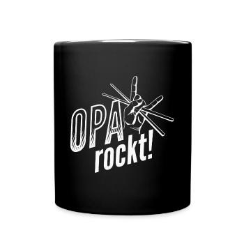 Opa Rockt Schlagzeug Rentner Schlagzeuger - Tasse einfarbig - Schwarz - Vorne