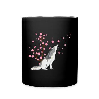 Cherry Blossom Husky Japanese Sakura Flower - Full Colour Mug - black - Front