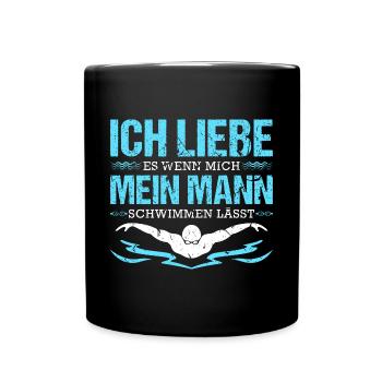 Ich Liebe Mein Mann Schwimmen Schwimmerin - Tasse einfarbig - Schwarz - Vorne