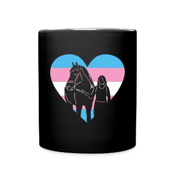 Herz Transgender Flage mit Pferd - Tasse einfarbig - Schwarz - Vorne