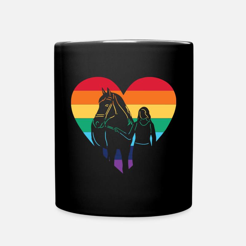 Herz Regenbogen Flage mit Pferd / Gay, Lesbisch - Tasse einfarbig - Schwarz