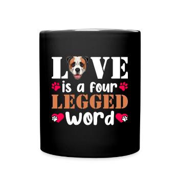 Amerikanische Bulldogge Liebe Vierbeiniges Wort - Tasse einfarbig - Schwarz - Vorne