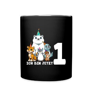 1 Geburtstag Zoo Tier Kinder - 1 Jahr Junge - Tasse einfarbig - Schwarz - Vorne