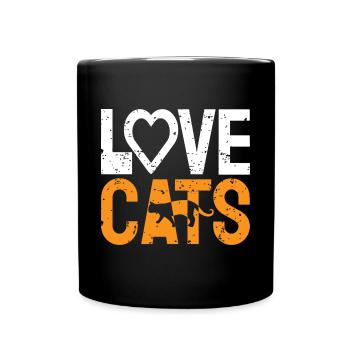 I love Cats ich liebe Katzen - Full Colour Mug - black - Front