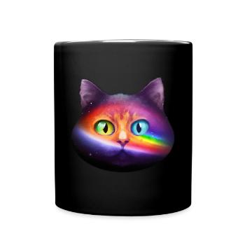 Rainbow universe cats face with green eyes - Full Colour Mug - black - Front
