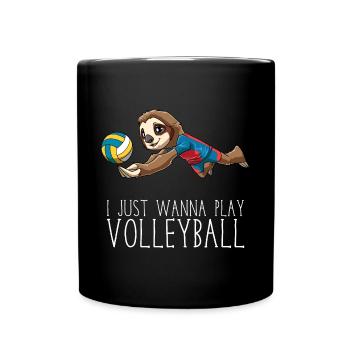 Volleyball-Faultier - Ich will nur Volleyball - Tasse einfarbig - Schwarz - Vorne