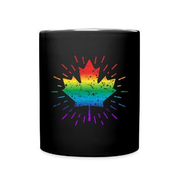 Regenbogen Ahornblatt / Canada, Gay, CSD - Tasse einfarbig - Schwarz - Vorne