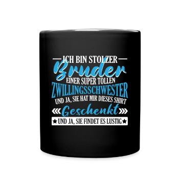 Zwillingsbruder stolzer Bruder - Tasse einfarbig - Schwarz - Vorne