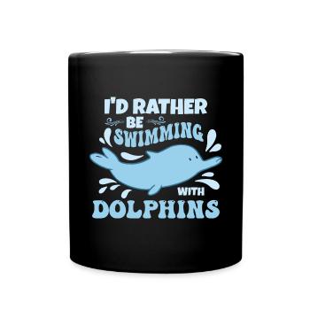 Je préfère nager avec les dauphins - Mug uni - noir - Devant