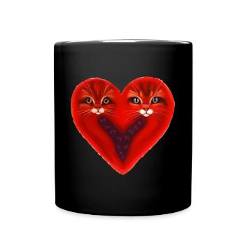 Katzenherz Valentinstag Katzenliebhaber Geschenk - Tasse einfarbig - Schwarz - Vorne