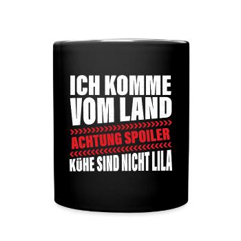 Lila Kühe Land Lustiger Spruch - Tasse einfarbig - Schwarz - Vorne