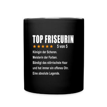 Top Friseurin / Bewertung - Tasse einfarbig - Schwarz - Vorne